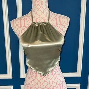Runaway the Label Sage Green Satin Halter Scarf Top - Size XS